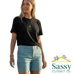 Tommy Bahama Teal Silk High Waist Shorts Slash Pockets Women’s 8 EUC